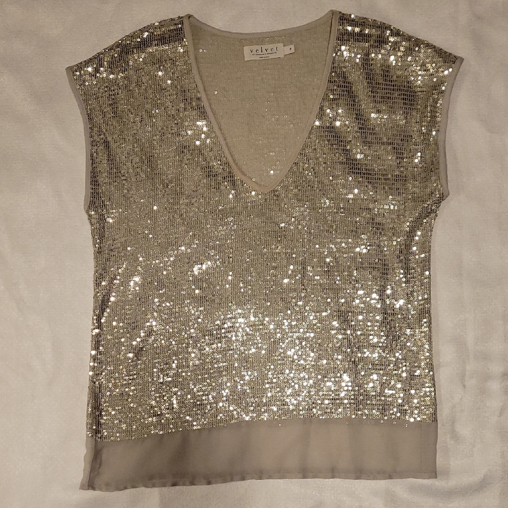 Velvet Women's Silver Sequin Top